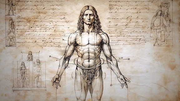 Middelalderlig skitse af menneskekroppens anatomi