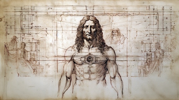 Mann, Anatomie, Zeichnung, alten Stil, Skizze, Jahrgang, Kunst