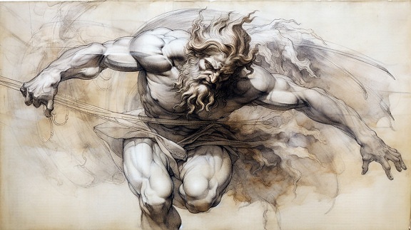 Greek mythology medieval style old man sketch drawing