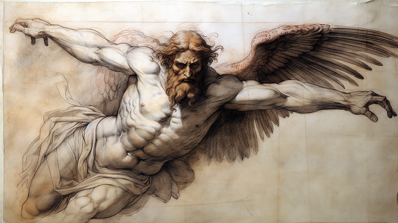 Grčki mitološki anđeo s krilima likovne umjetnosti crtež