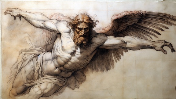 Greek mythology angel with wings fine art drawing