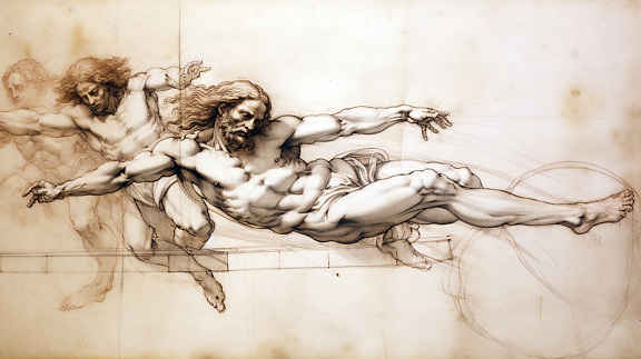 Sketch of body anatomy of man in motion