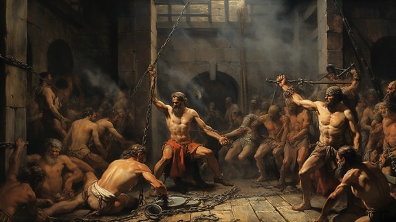 Medieval rebellion group of men fighting fine art painting