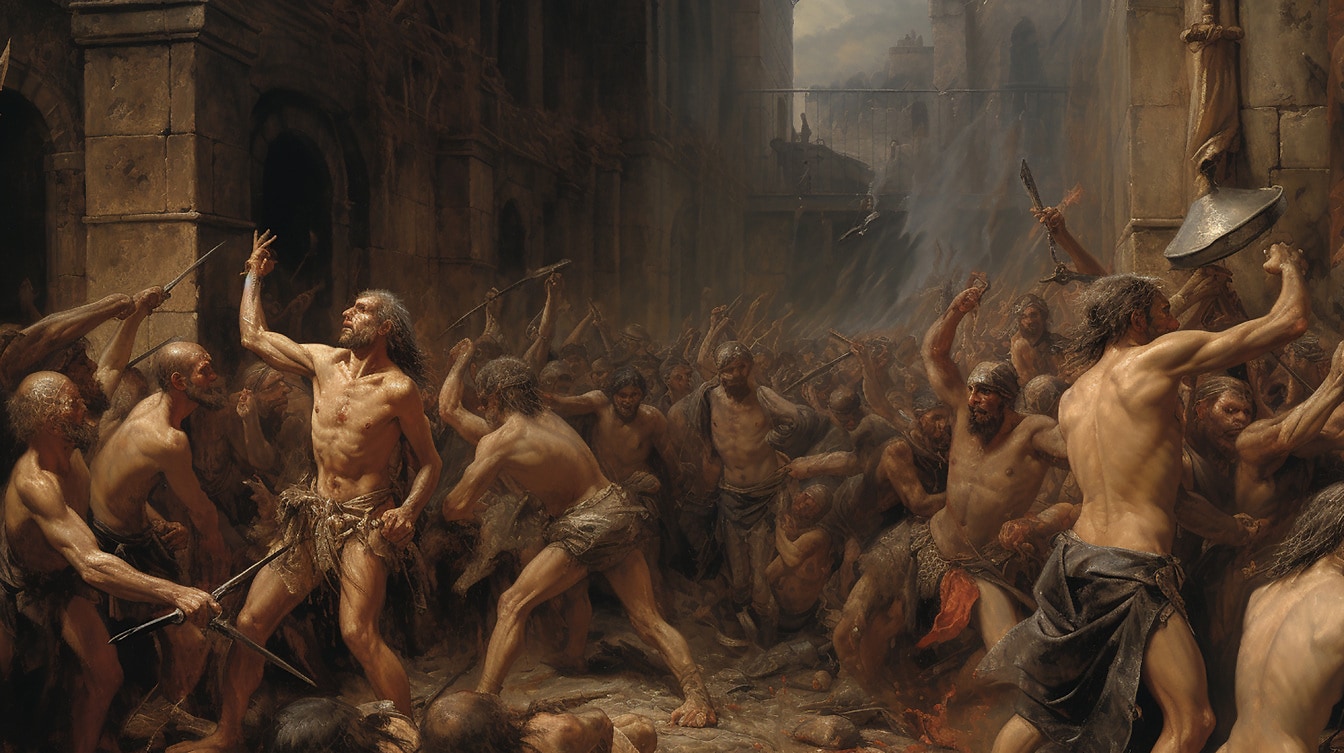 Batalha em grupo gladiadores rebelião pintura de belas artes