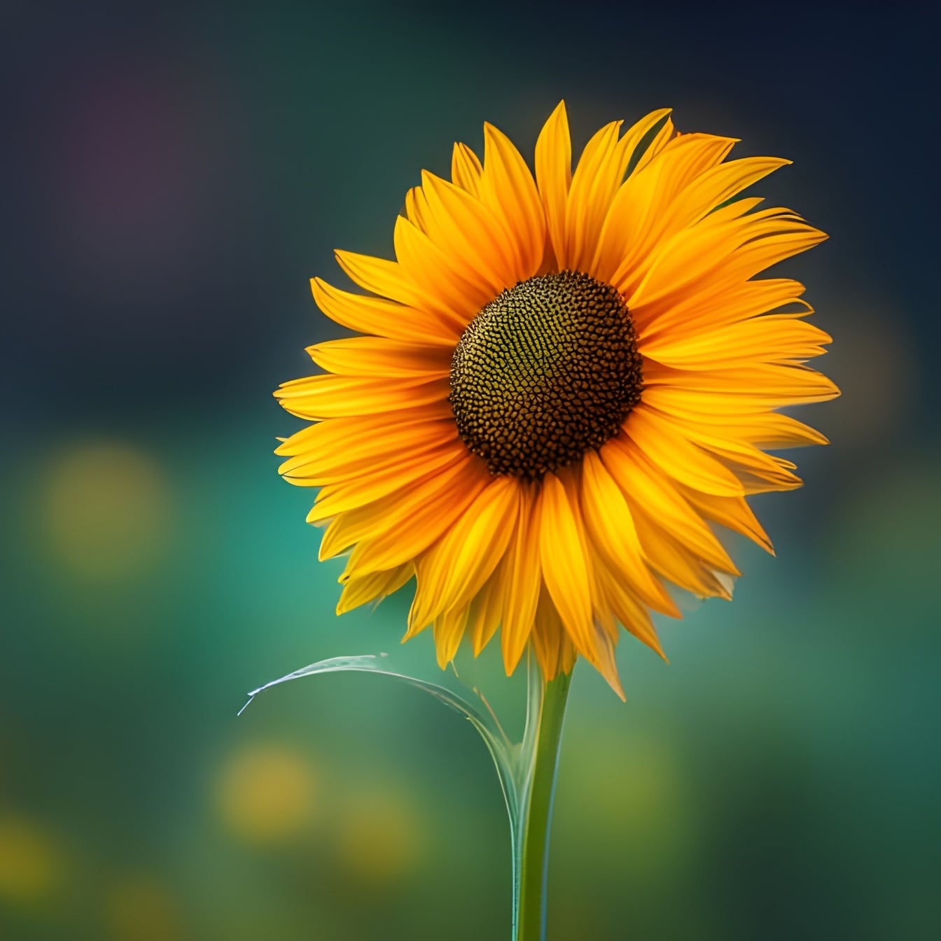 Floarea-soarelui cu petale galbene portocalii Ilustrație grafică de aproape – arta inteligenței artificiale