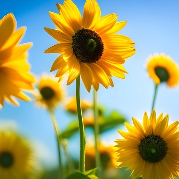 Sonnenblumen gelbliche, lebendige Grafikillustration – Kunst mit künstlicher Intelligenz
