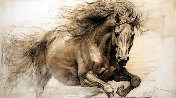 Realistic light brown sketch drawing of horse