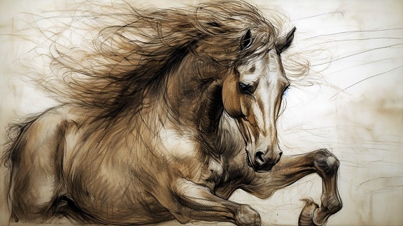 Light brown sketch artwork of horse running