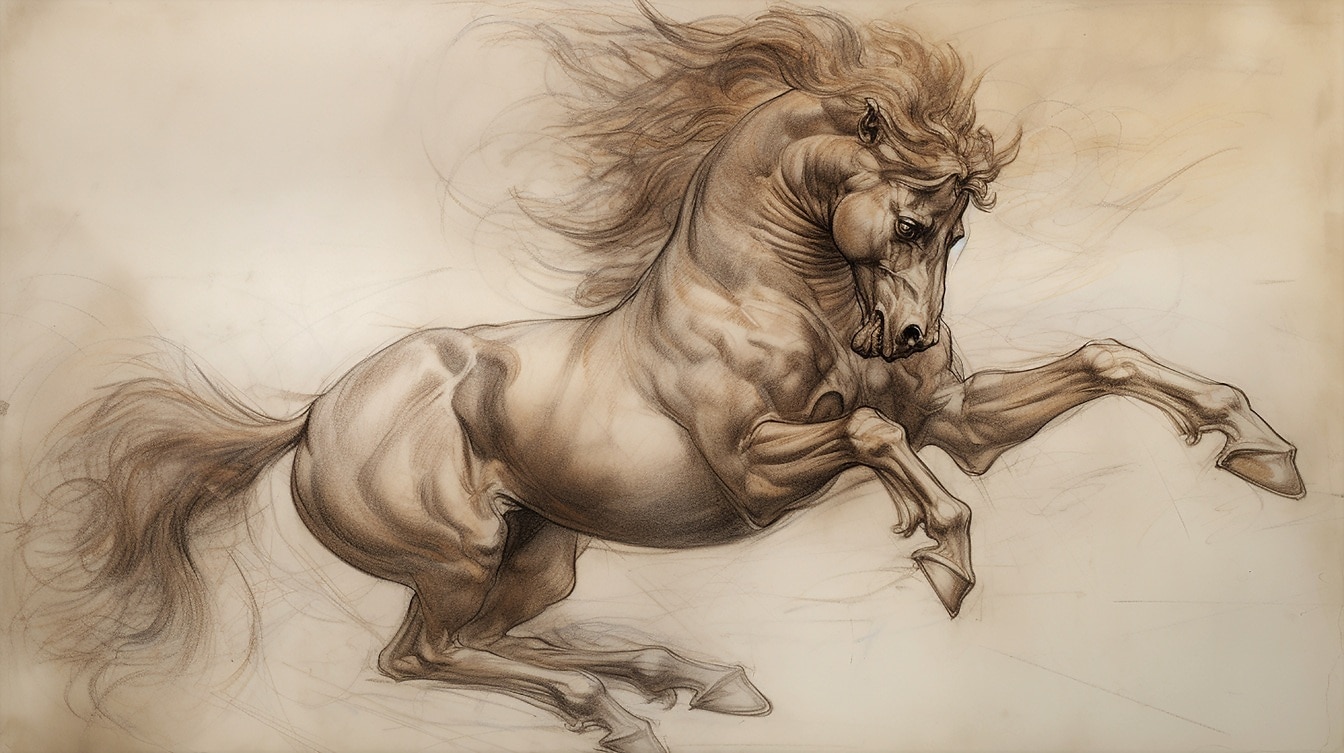 浅棕色的马种马艺术素描画