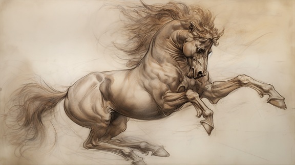 Light brown artistic sketch drawing of horse stallion