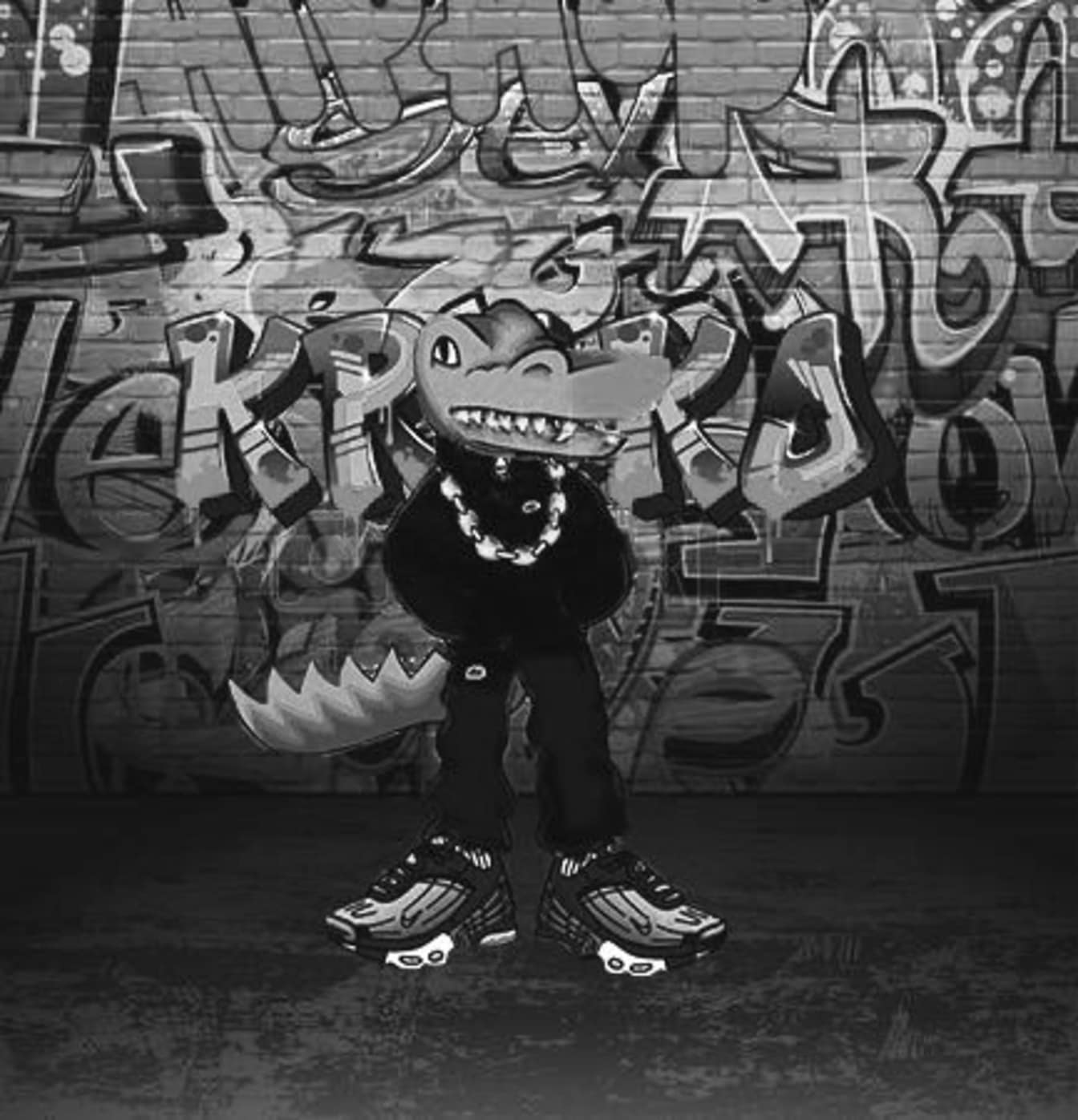 Kroko Graffiti fotomontaje en blanco y negro
