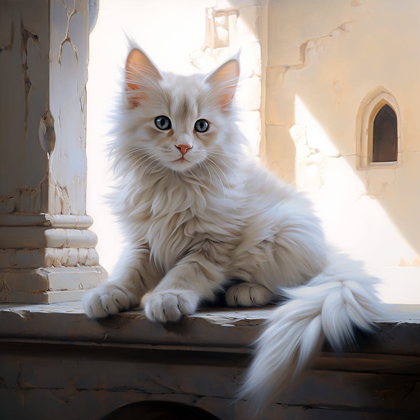 Adorable beige furry kitten graphic illustration