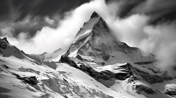 Top of mountain peak black and white landscape photography