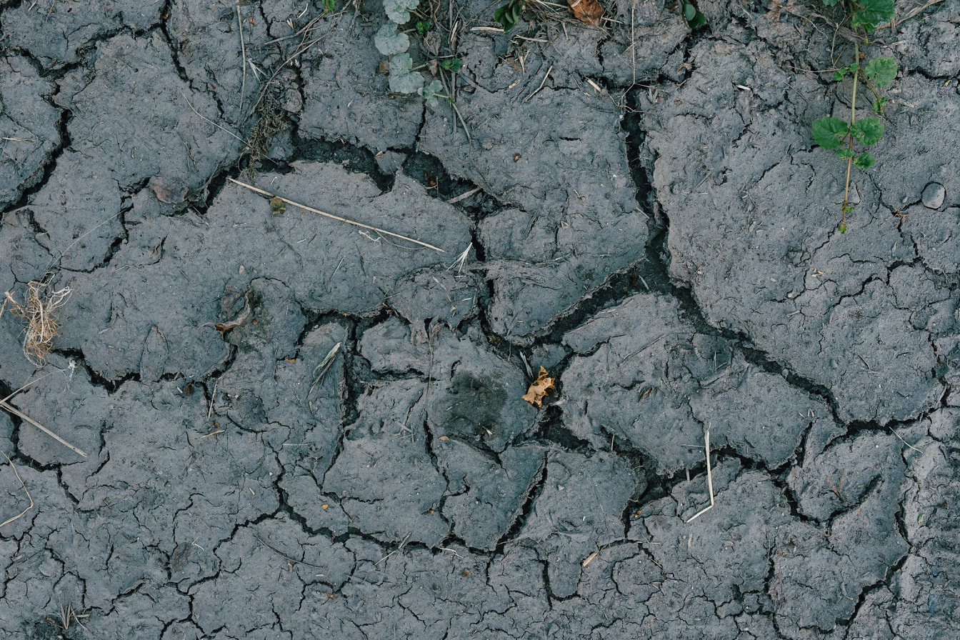 Tampilan close-up tekstur tanah kering di dataran lumpur
