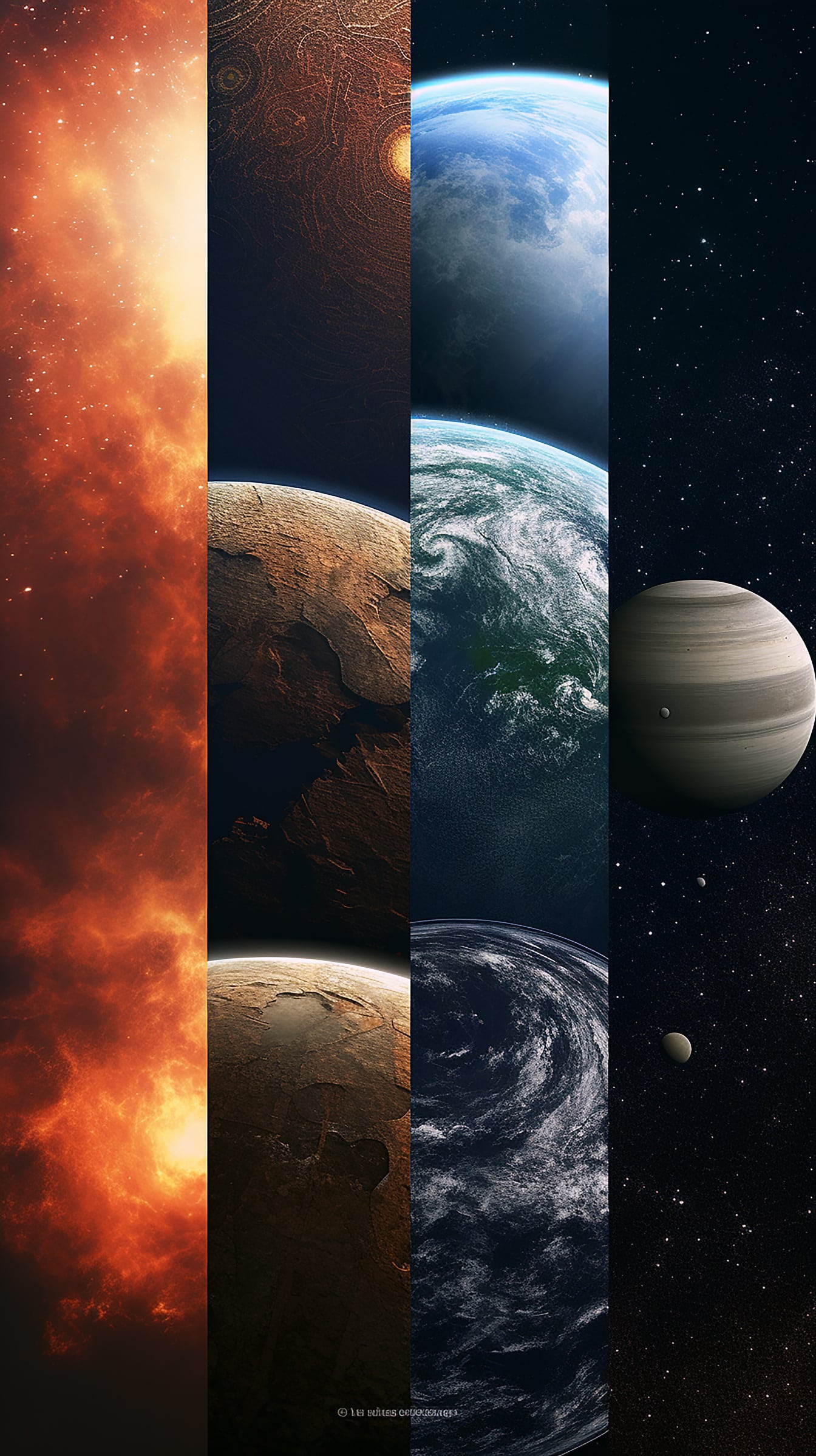Collage di foto del cosmo, pianeti e illustrazione del sistema solare