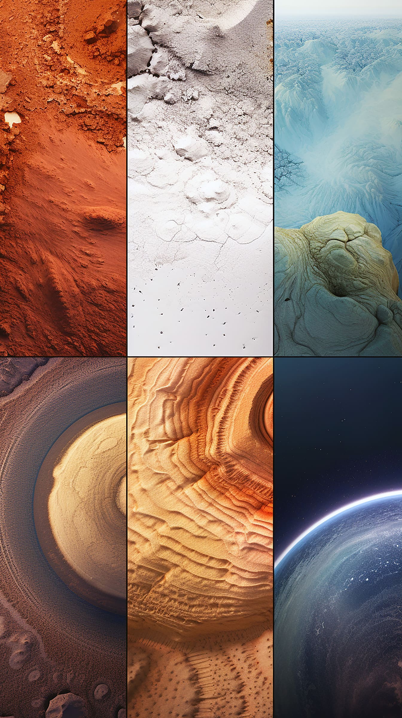 Collage van luchtfotografie van kosmoslandschappen