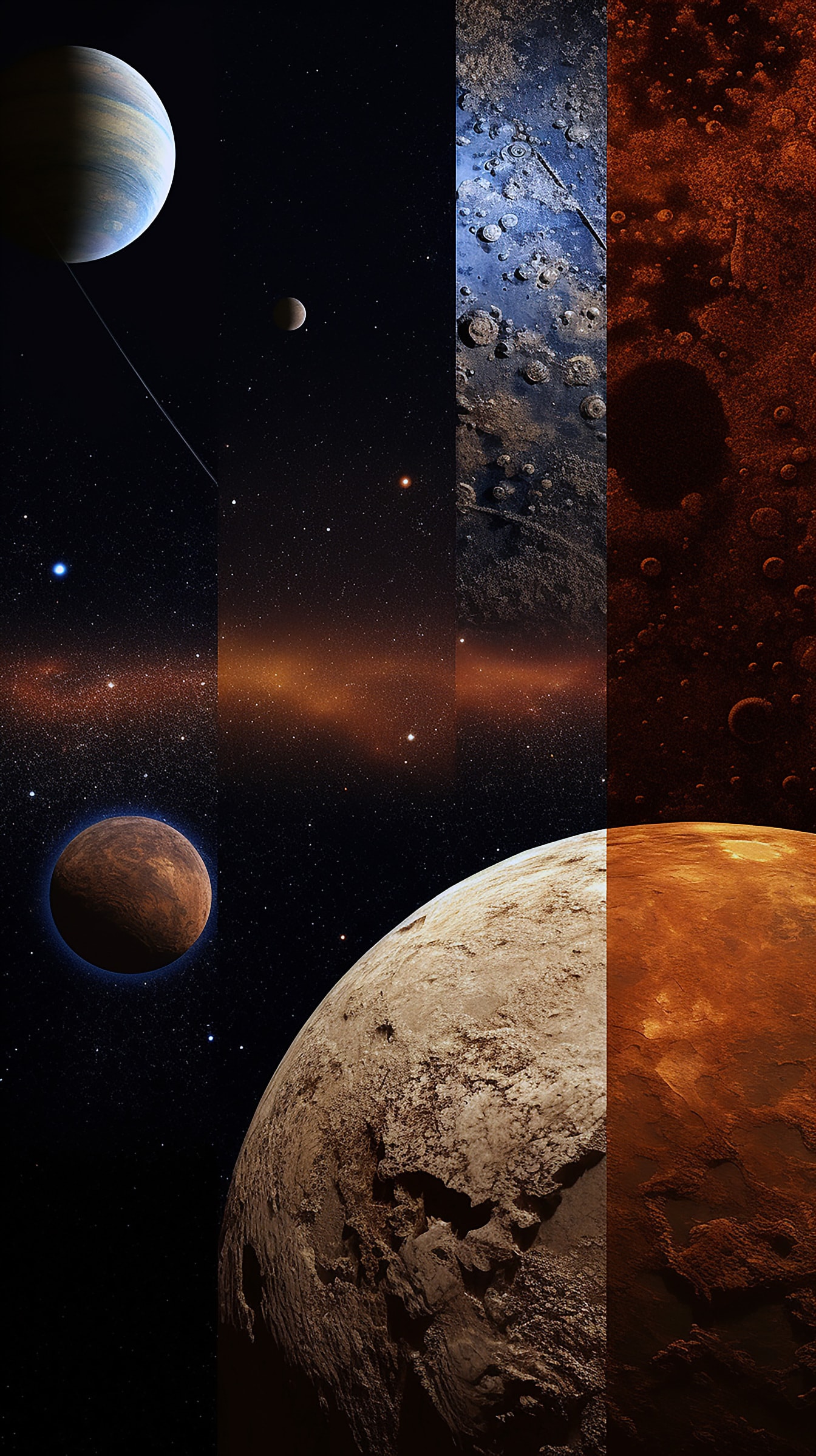 Fotomontage farverig collage af universets astronomi phtoos