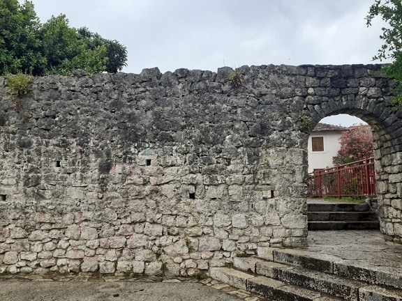 parede de pedra, Bósnia e Herzegovina, rua, escadas, área urbana, pedra, parede