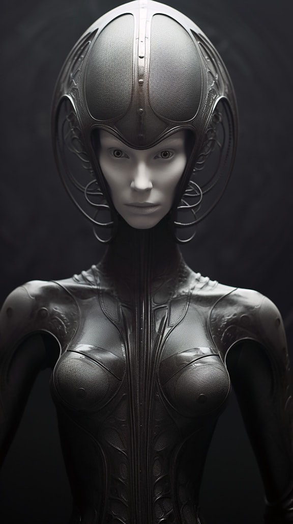 Fairytale alien princess portrait with grey helmet