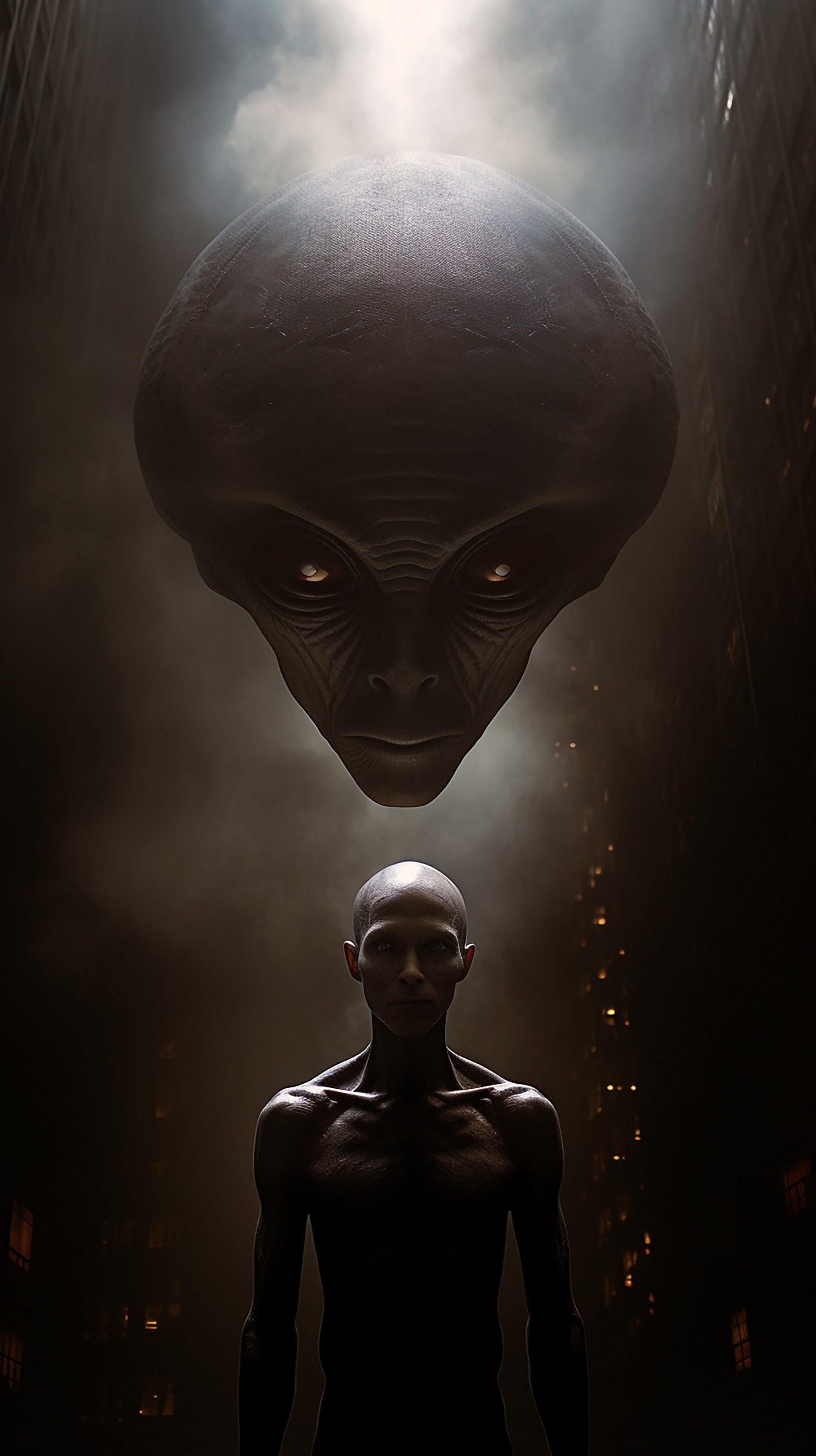 Big alien head with humanoid creature underneath
