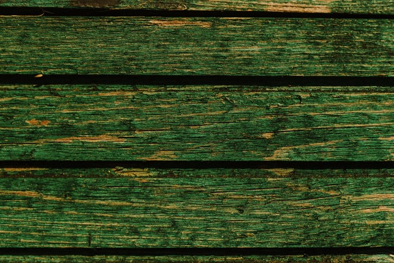 Vopsea veche verde închis pe scânduri uscate aspre, textură apropiată
