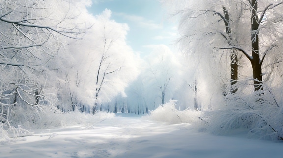 putih, bersalju, hutan, ilustrasi, musim dingin, alam, beku