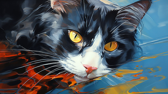 ilustrasi, lukisan, cat air, kucing domestik, merapatkan, kepala, kucing