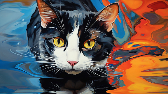 pruhovaná kočka, Akvarel, ilustrace, barevné, rozmazaný, pozadí, kočkovitá šelma