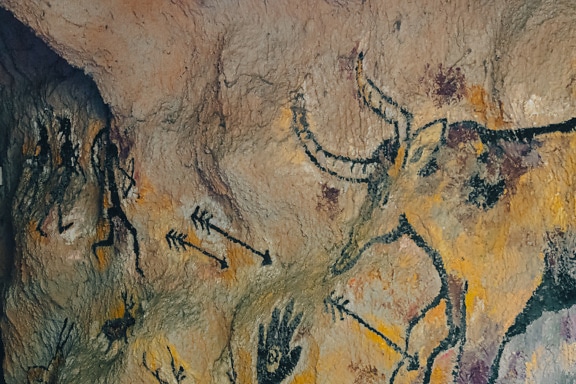 Old cave paintings on wall