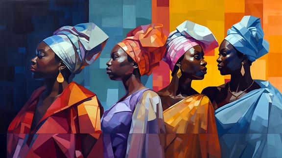 Afrika, perempuan, tradisional, warna-warni, pakaian, ilustrasi, orang