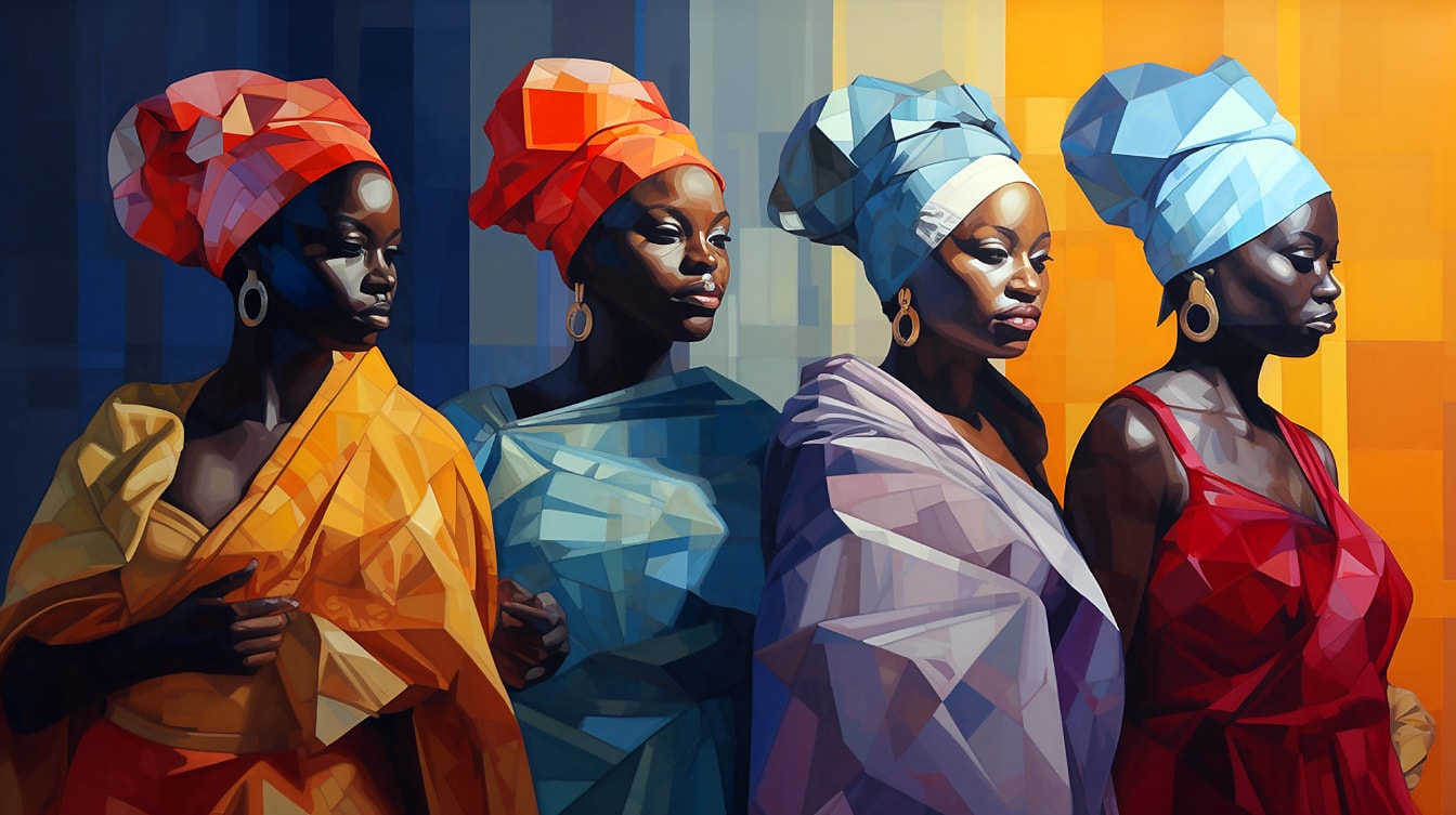 Phụ nữ châu Phi trong trang phục đầy màu sắc truyền thống thanh lịch minh họa