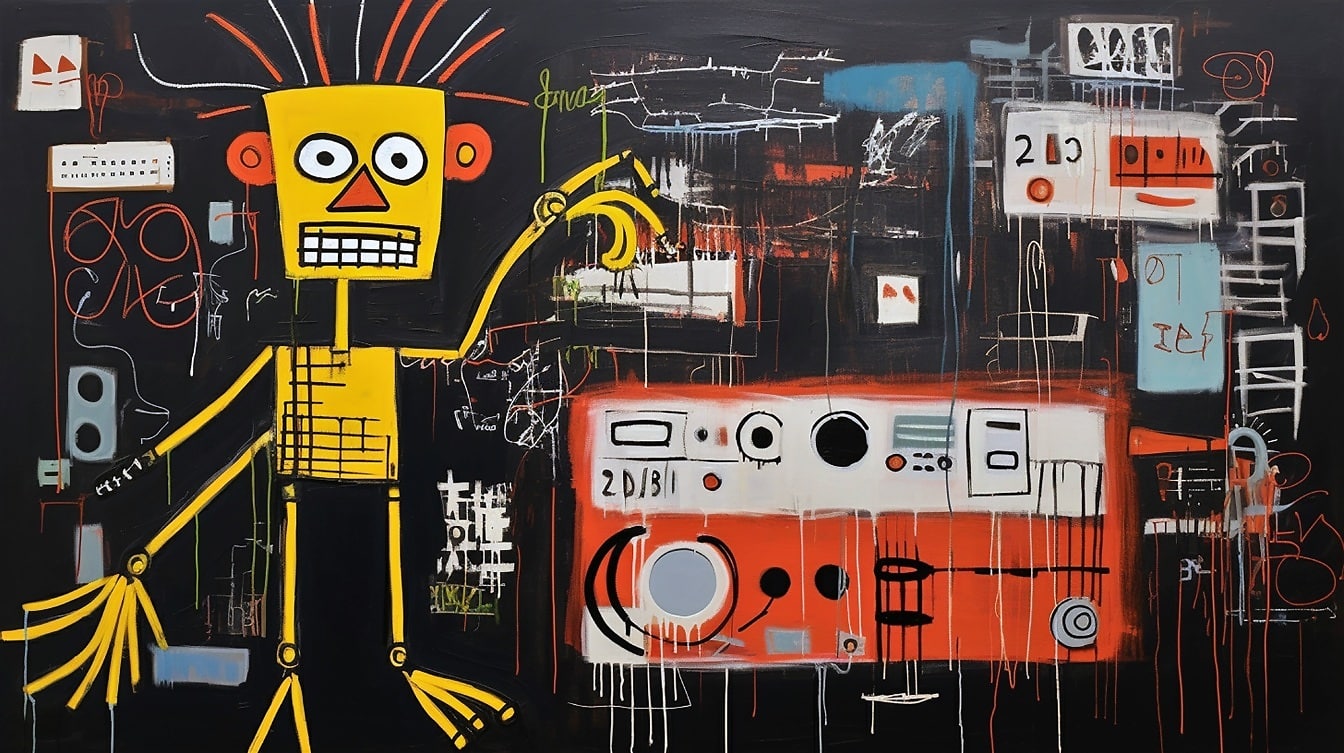 Ilustrácia žltej robotickej maľby umeleckej technológie
