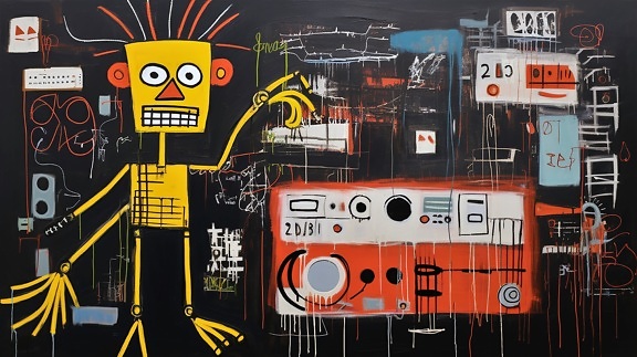 Yellow robot painting artistic technology illustration