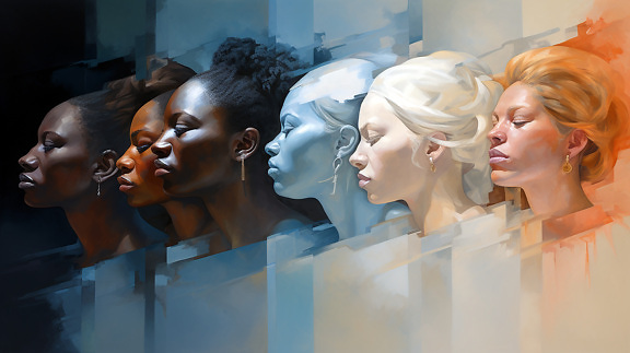 la coloración, piel, retrato, mujeres, vista lateral, lado, ilustración