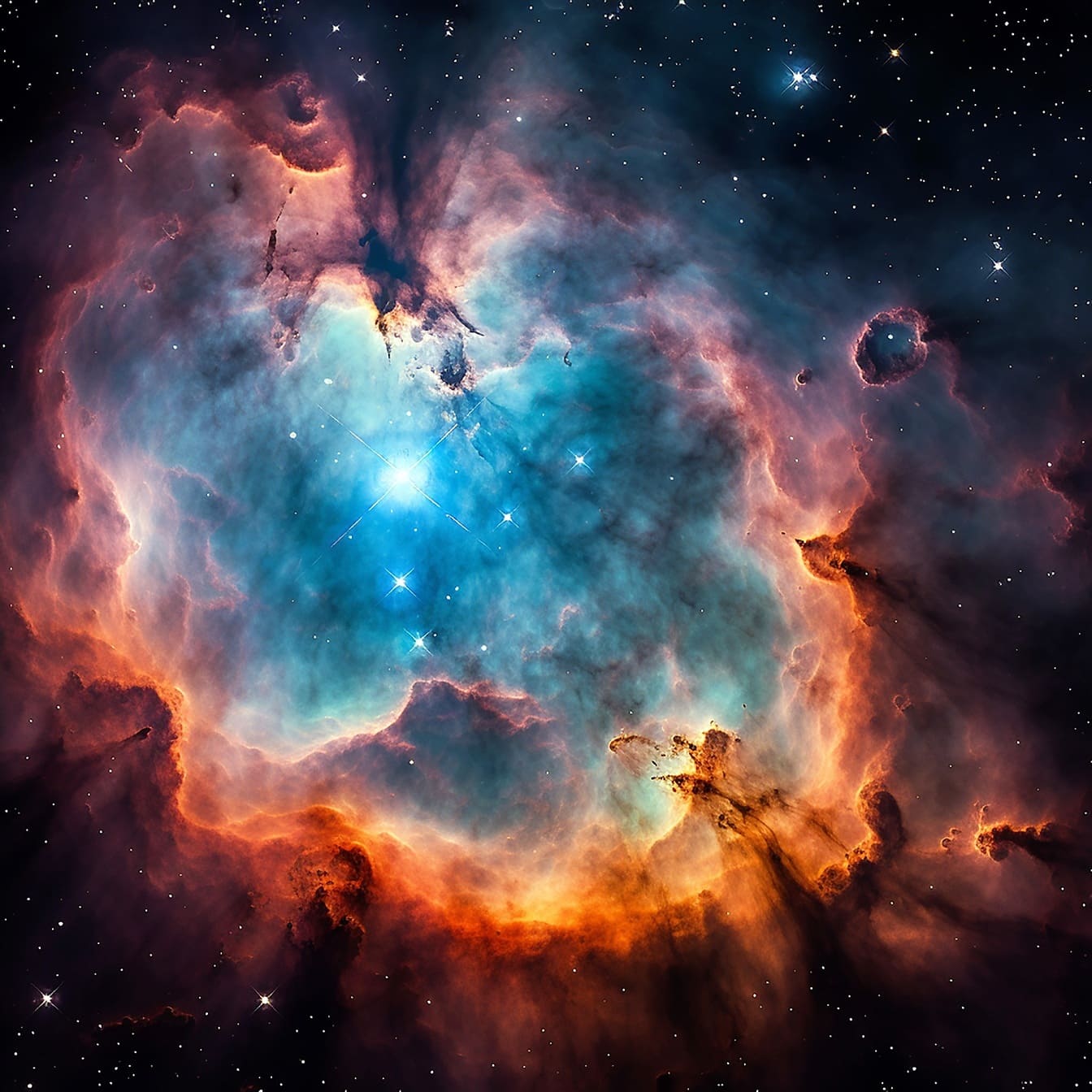 Mörkblå nebulosa i astronomifotografering i djupa universum
