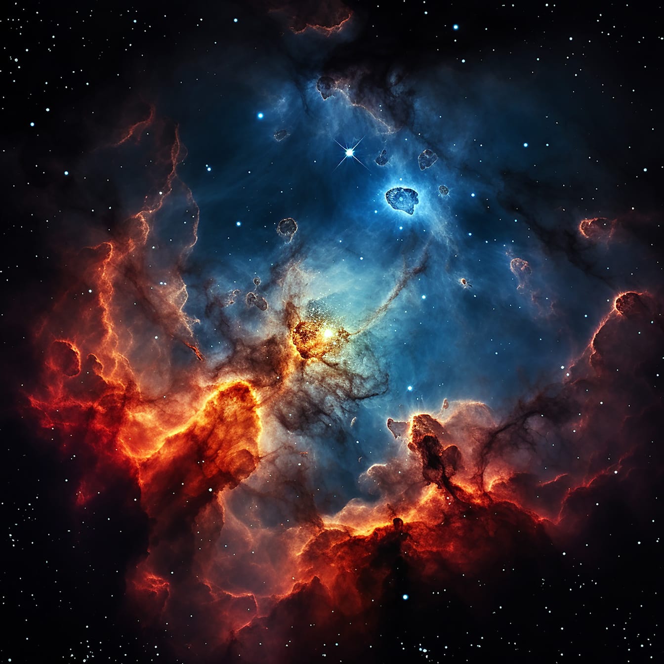 暗赤色星雲と天の川銀河のファンタジーイラスト