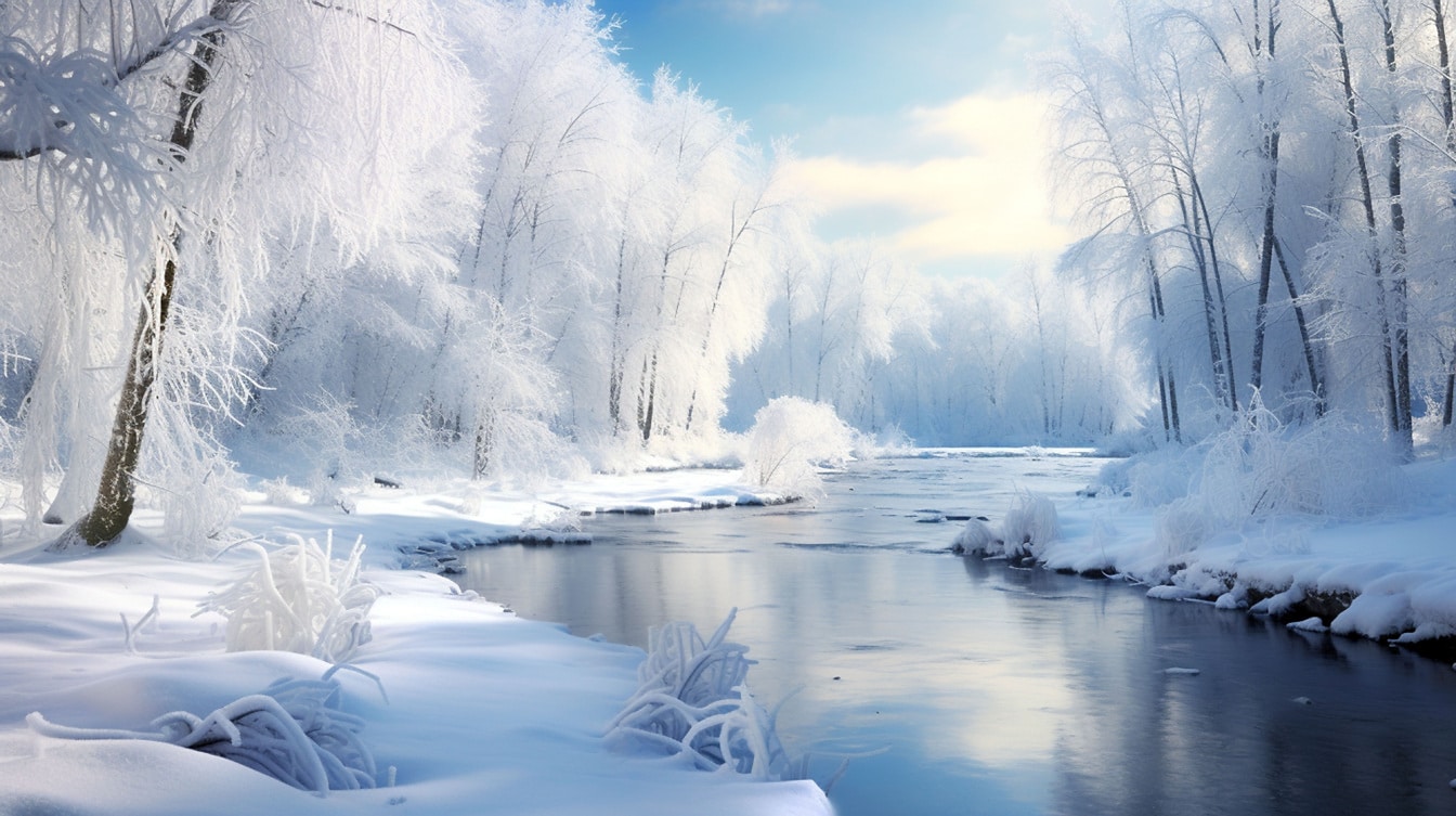 Majestátna zasnežená ilustrácia zimnej sezóny v národnom parku