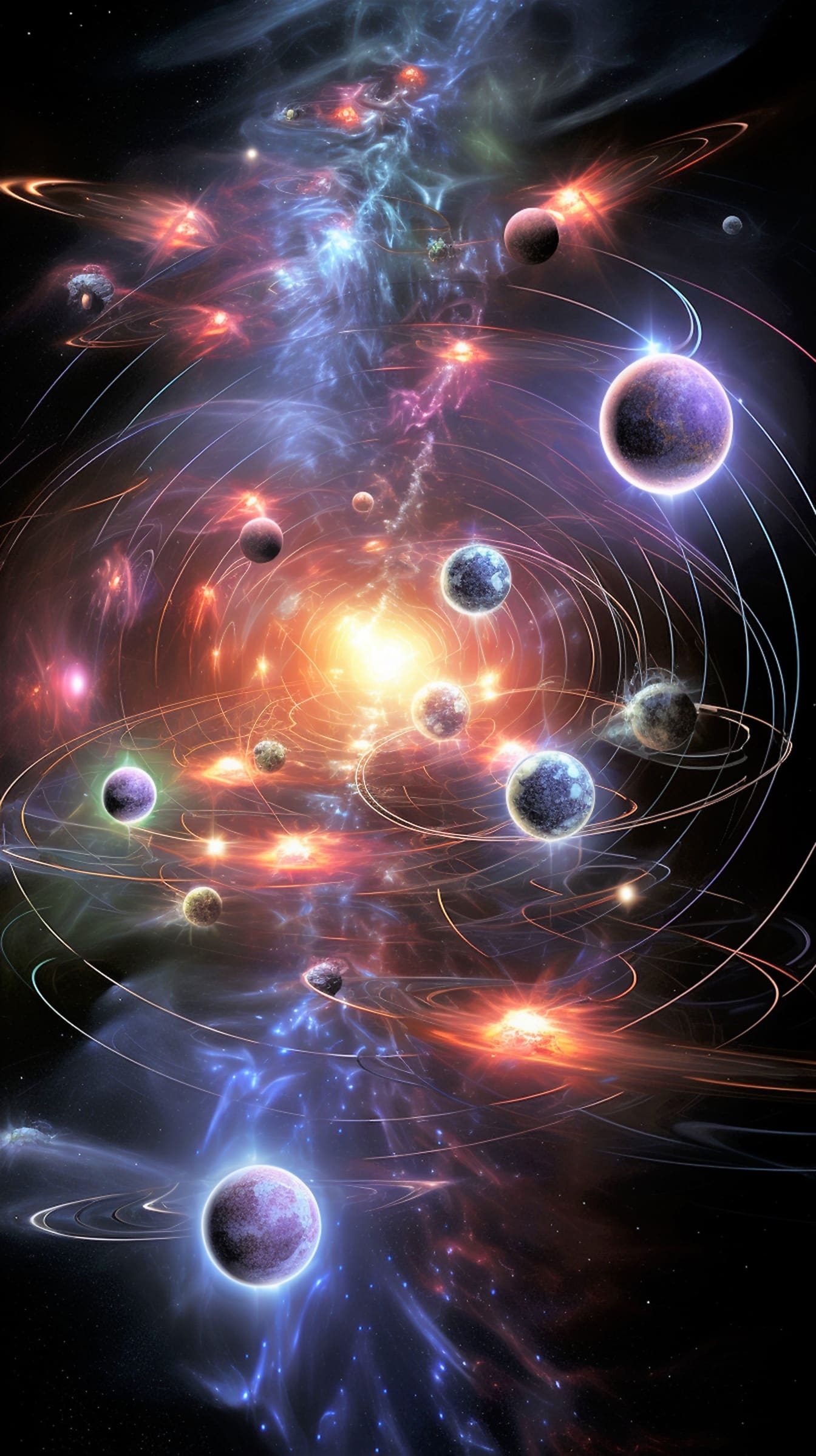 Futuristische abstrakte Astrologiegrafik des Sonnensystems mit Sonne