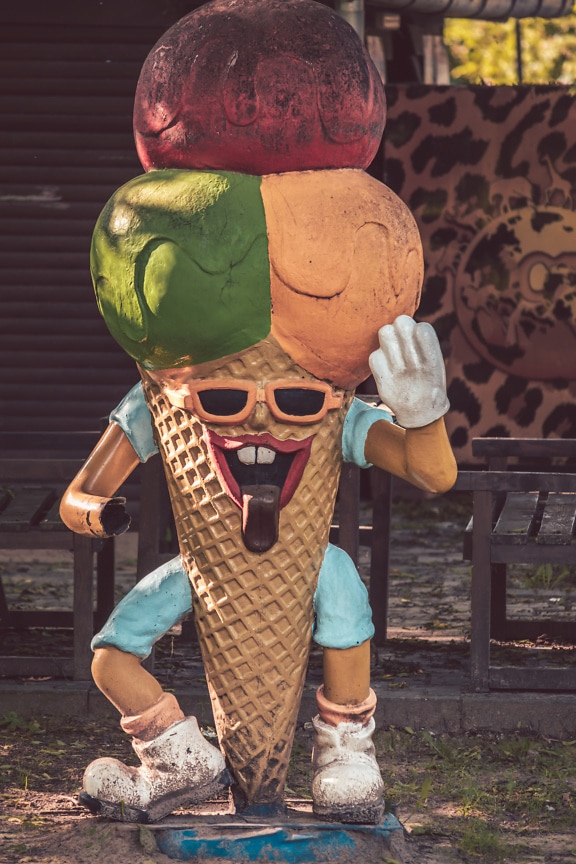Funny colorful plastic ice-cream vintage mascot