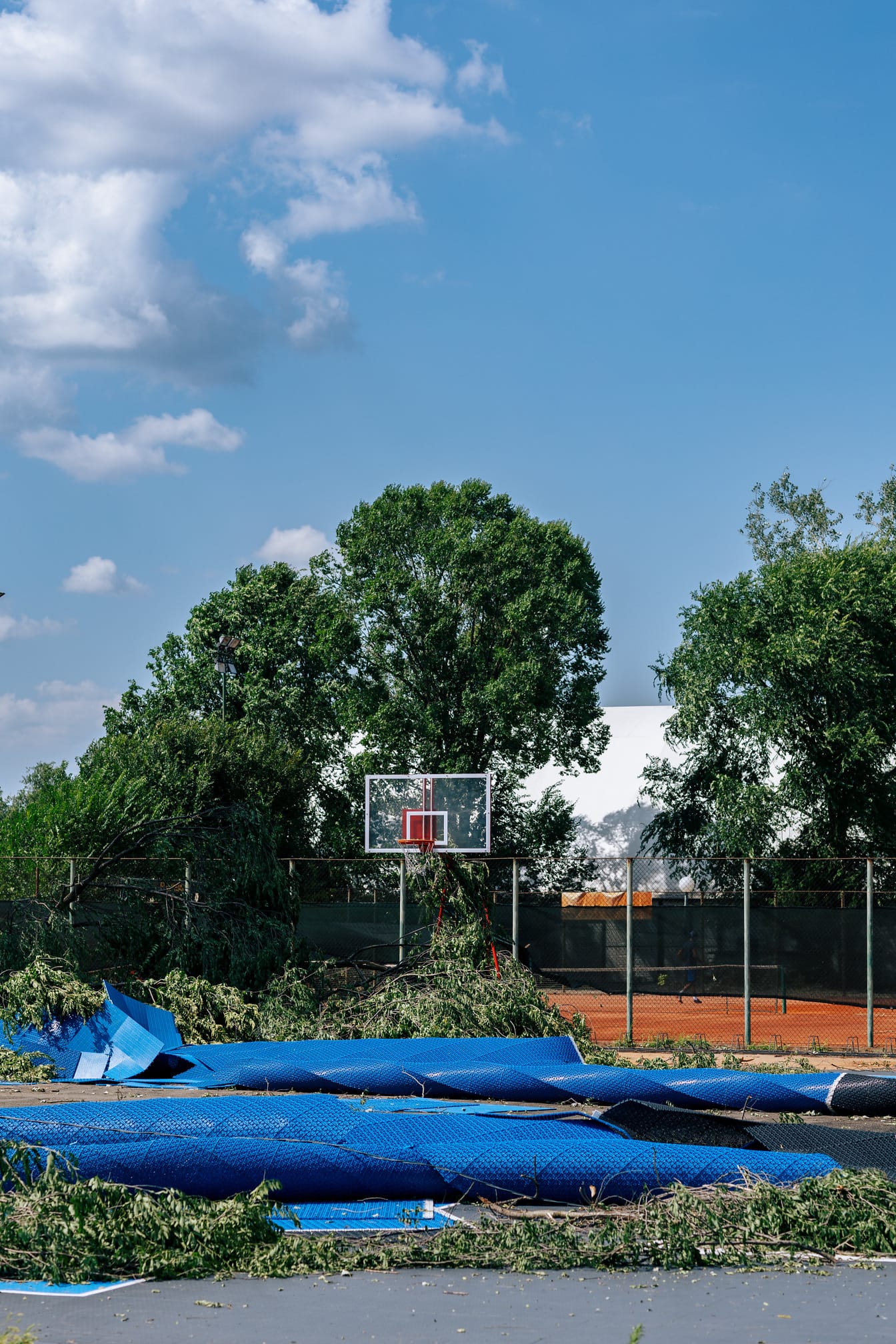 Hurricane wind damage destroyed basketball court