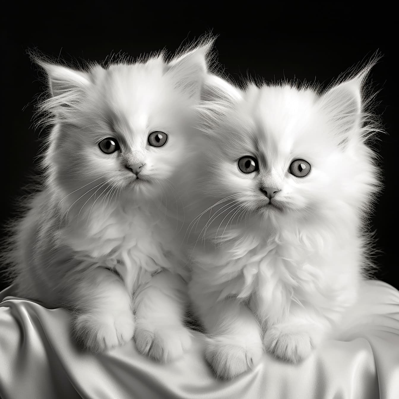 Monochromatická ilustrácia rozkošných bielych mačiatok zblízka
