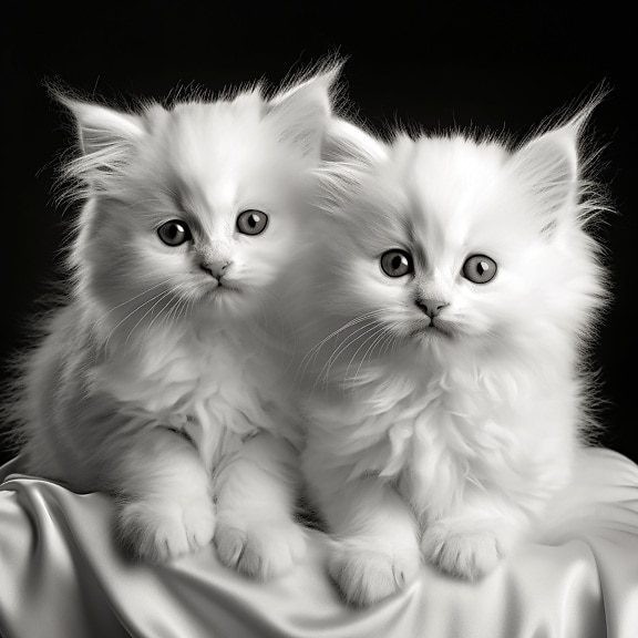 Monochrome illustration of adorable white kittens close-up