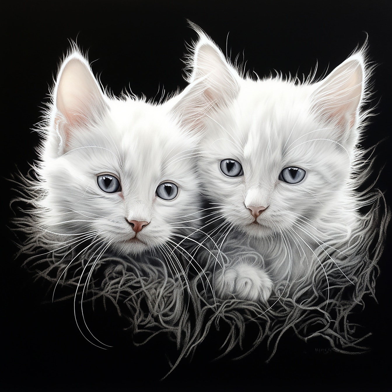 Zbliżenie artystyczna ilustracja futrzanych kociąt