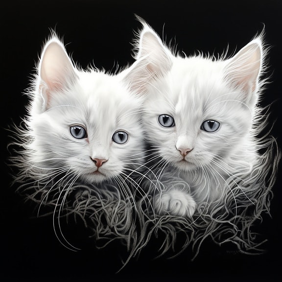 Close-up artistic illustration of furry kittens