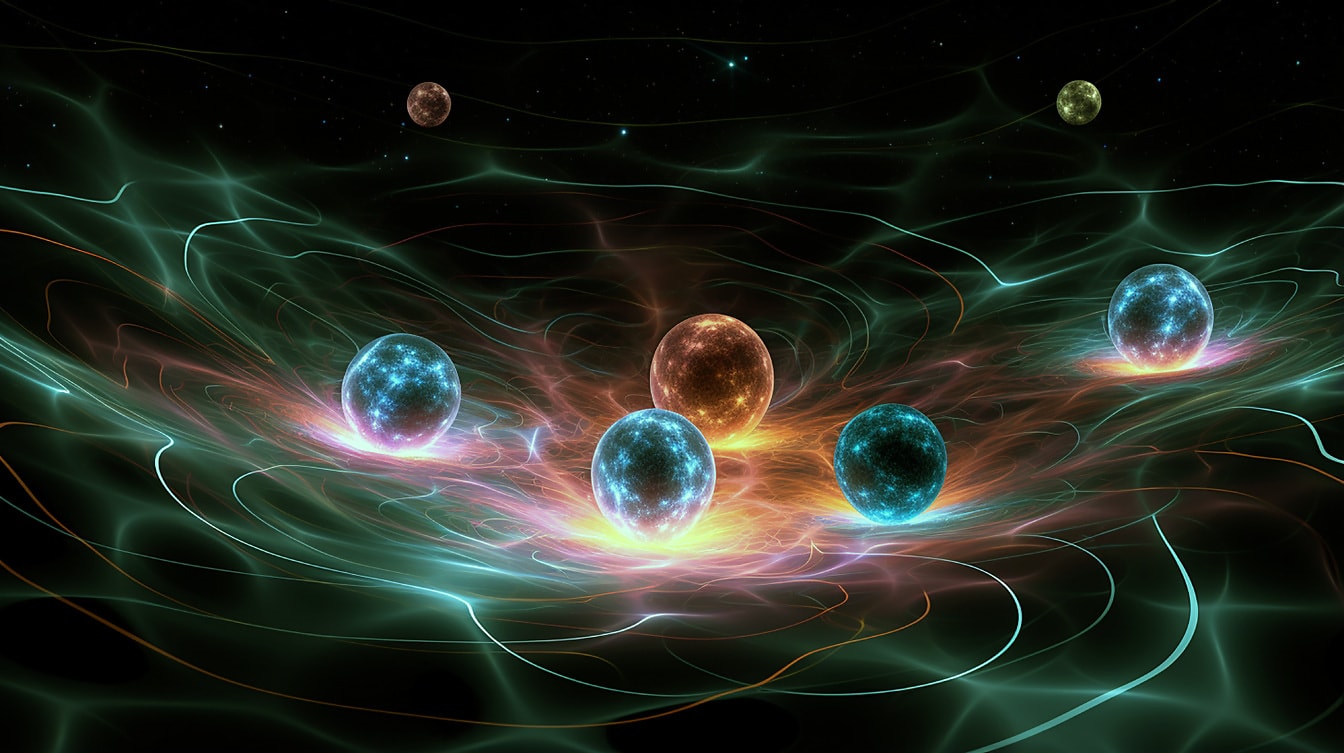 Ilustrácia plazmových planét vo fantasy vesmíre