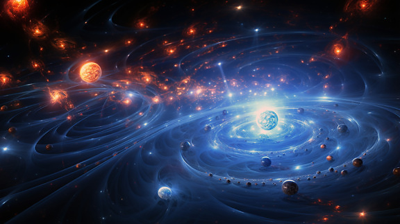 Graphique du système solaire abstrait futuriste de la planète bleue brillante