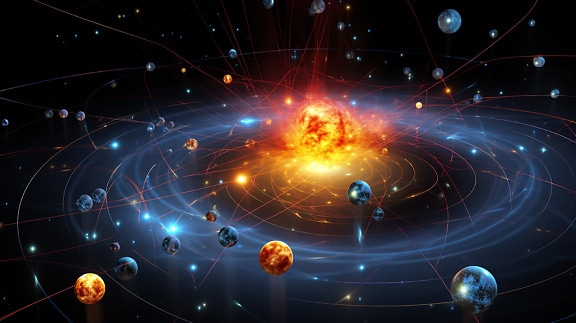 Planets in motion in solar system astronomy illustration