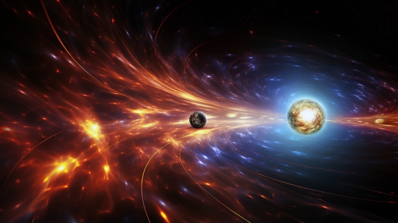 Planète dans un trou noir, explosion big bang dans le cosmos