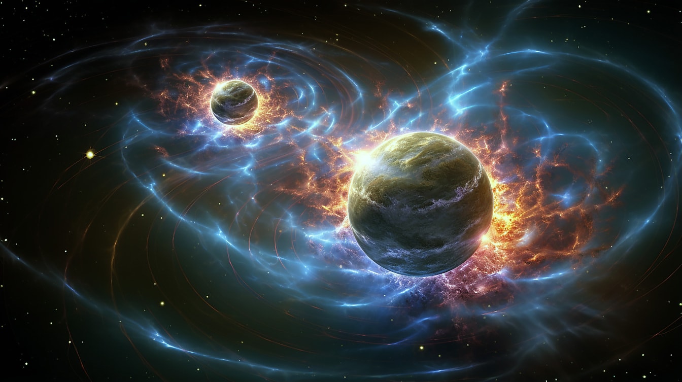 Grafis abstrak futuristik planet big bang