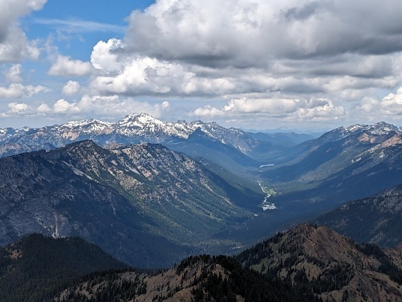 gris, nubes, grande, Valle, parque Nacional, rango, montaña